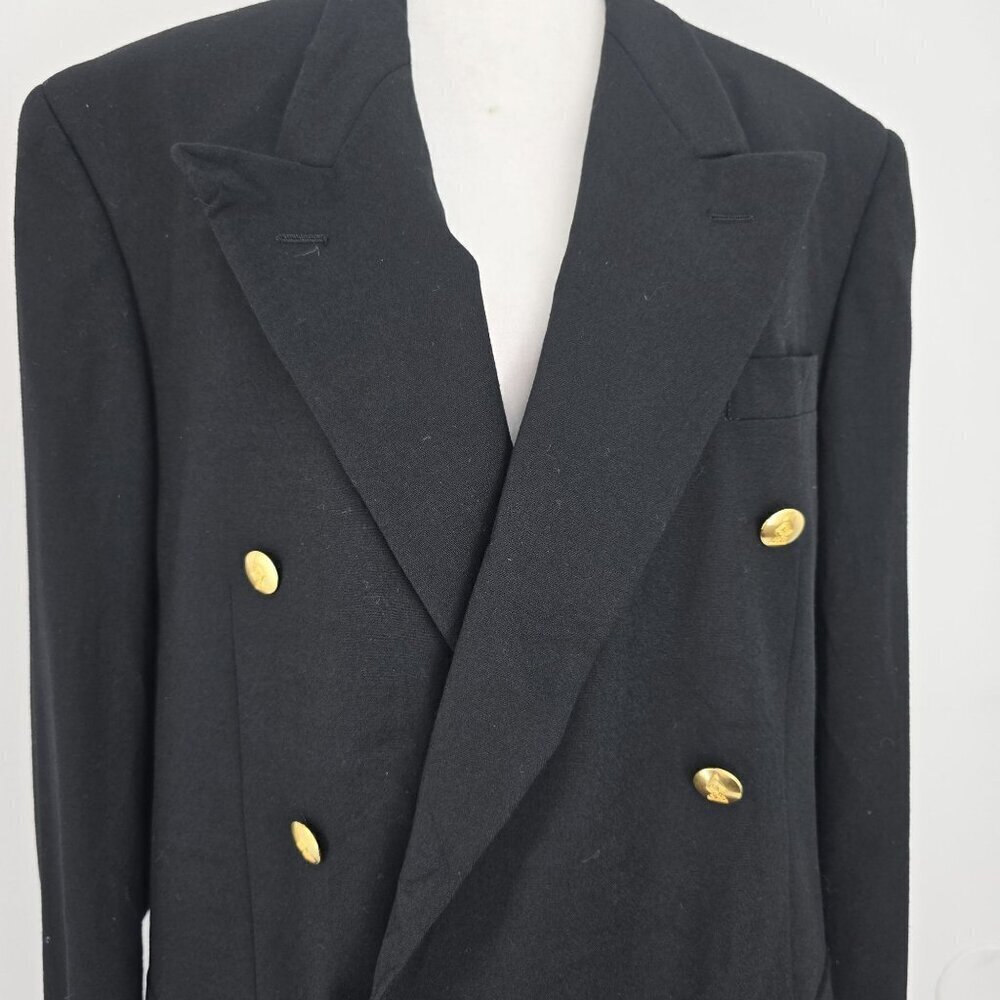 Austin ReedJacobsons Double Breasted Gold Button Wool Black Blazer Men Size 40R - Picture 4 of 12